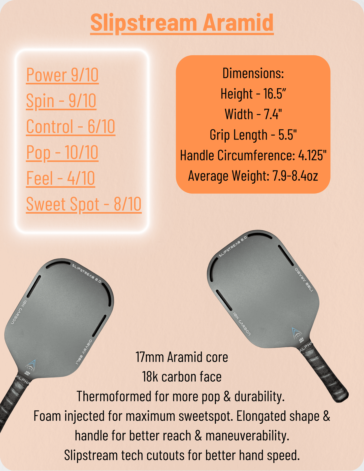 Alpha Slipstream 8.0 Aramid Pickleball Paddle