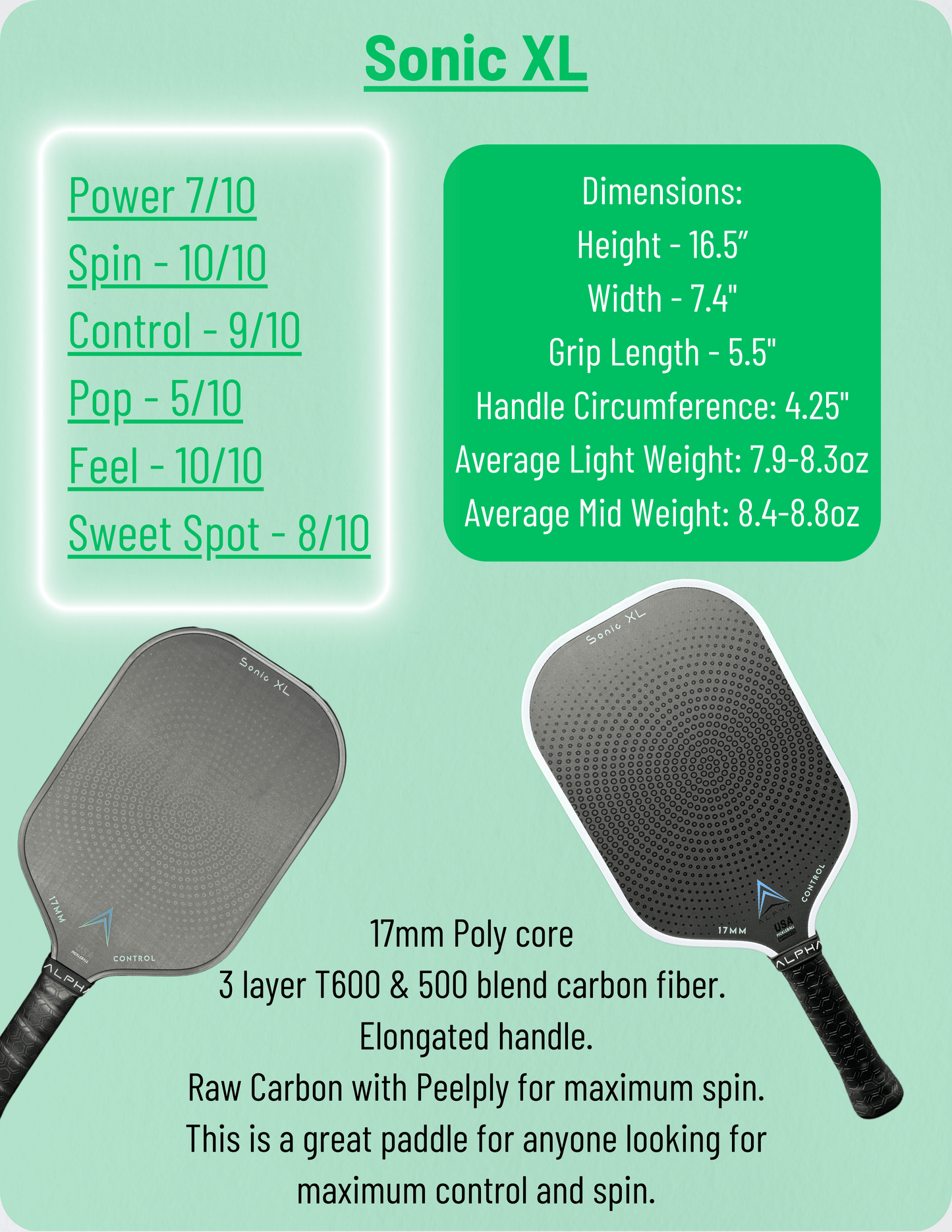 Alpha Sonic XL Pickleball Paddle 2024